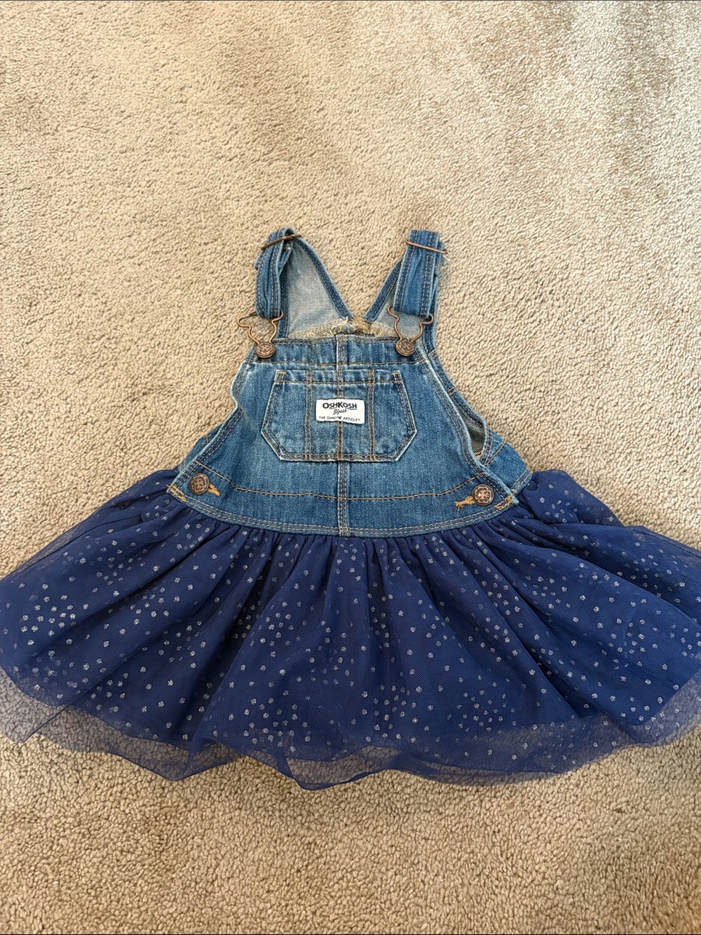 OshKosh B'gosh Blue Denim Tulle Skirt Overall Dress